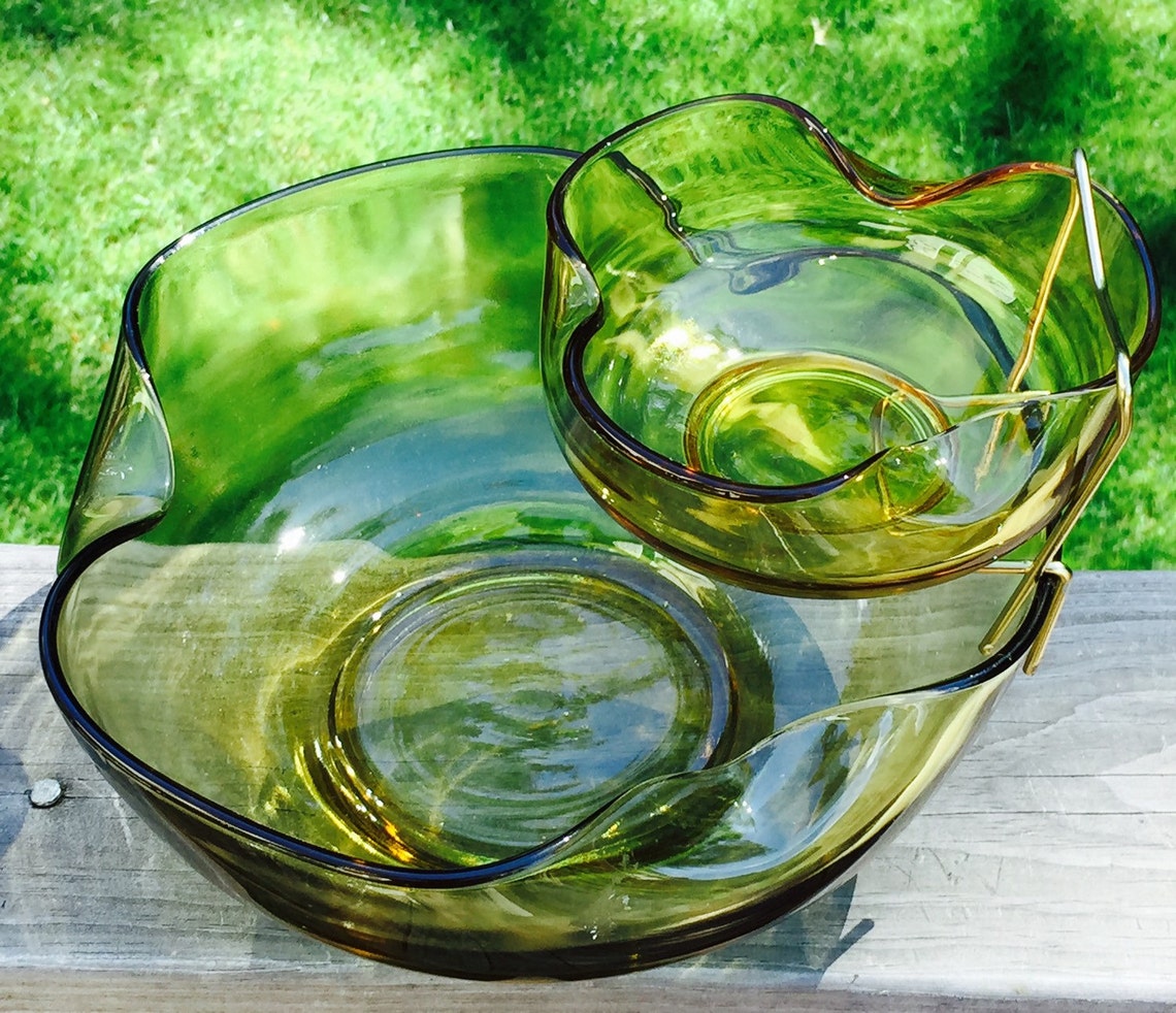 Mid Century Chips and Dip Bowls / Retro Serving Dishes / Vintage Chips