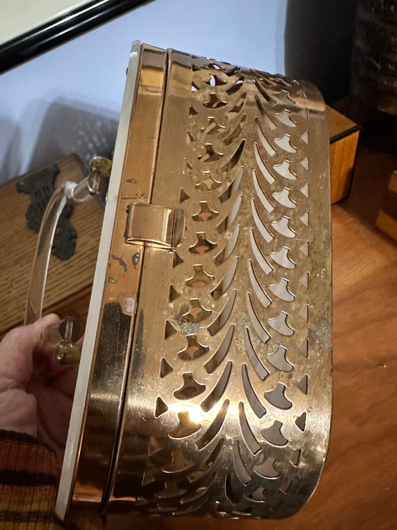 Vintage Brass Purse with Lucite Handle/Art Deco B… - image 6