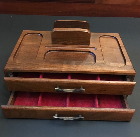 Mid Century Jewelry Box /Mid Century Walnut Valet