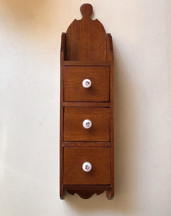 Vintage Walnut Storage With Drawers Country Kitchen Wall Etsy