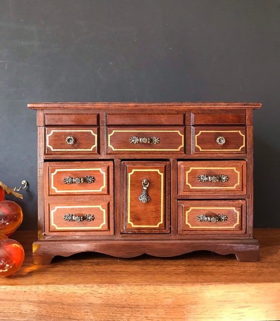 Vintage Jewelry Box/Mid Century Solid Walnut Jewel