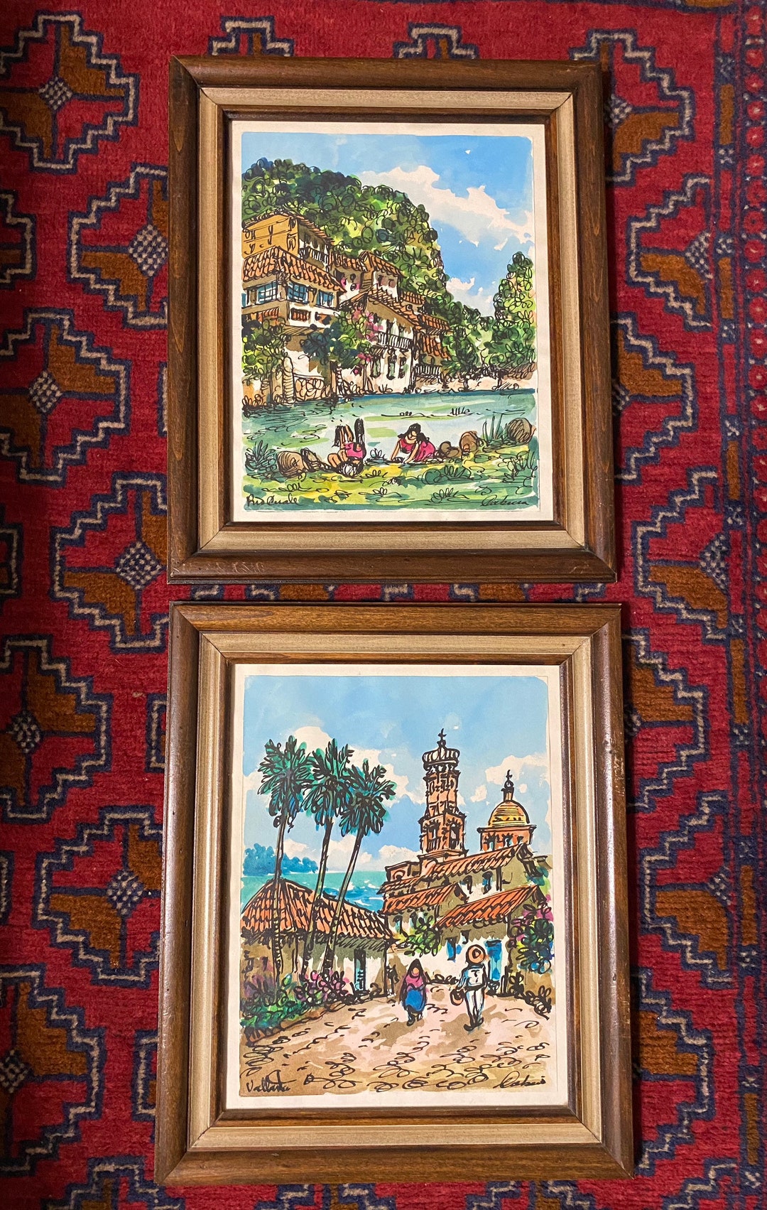 Vintage Set of 2 Mexican Paintings/ Original Mexican Art/watercolor ...