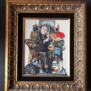 Vintage Norman Rockwell Original Art/ Vintage Norman Rockwell Art / Rockwell Hand Colored Engraving/ Rockwell &quot; Doctor and Doll