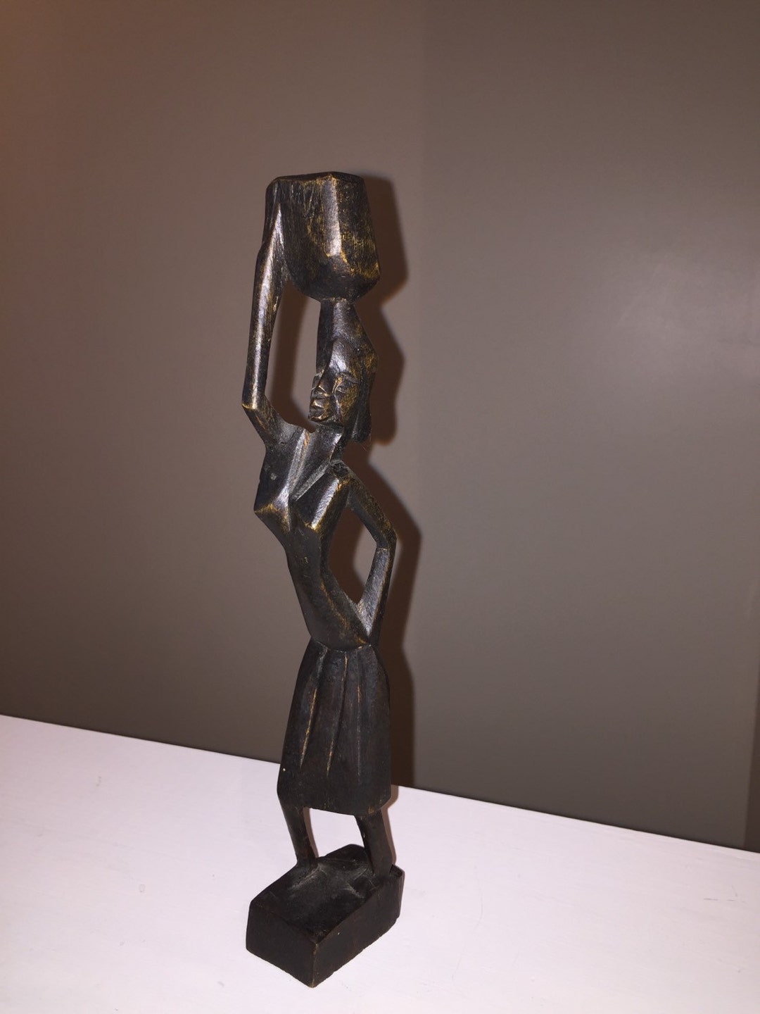 Vintage Wood Carved African Woman W/basket Statue - Etsy