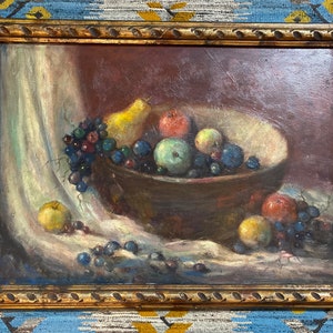 Vintage Still Life Oil Painting/Large Oil Painting/Oil Painting of Bowl of Fruits/Vintage Art/Original Oil Painting/Wall Artwork/Painting