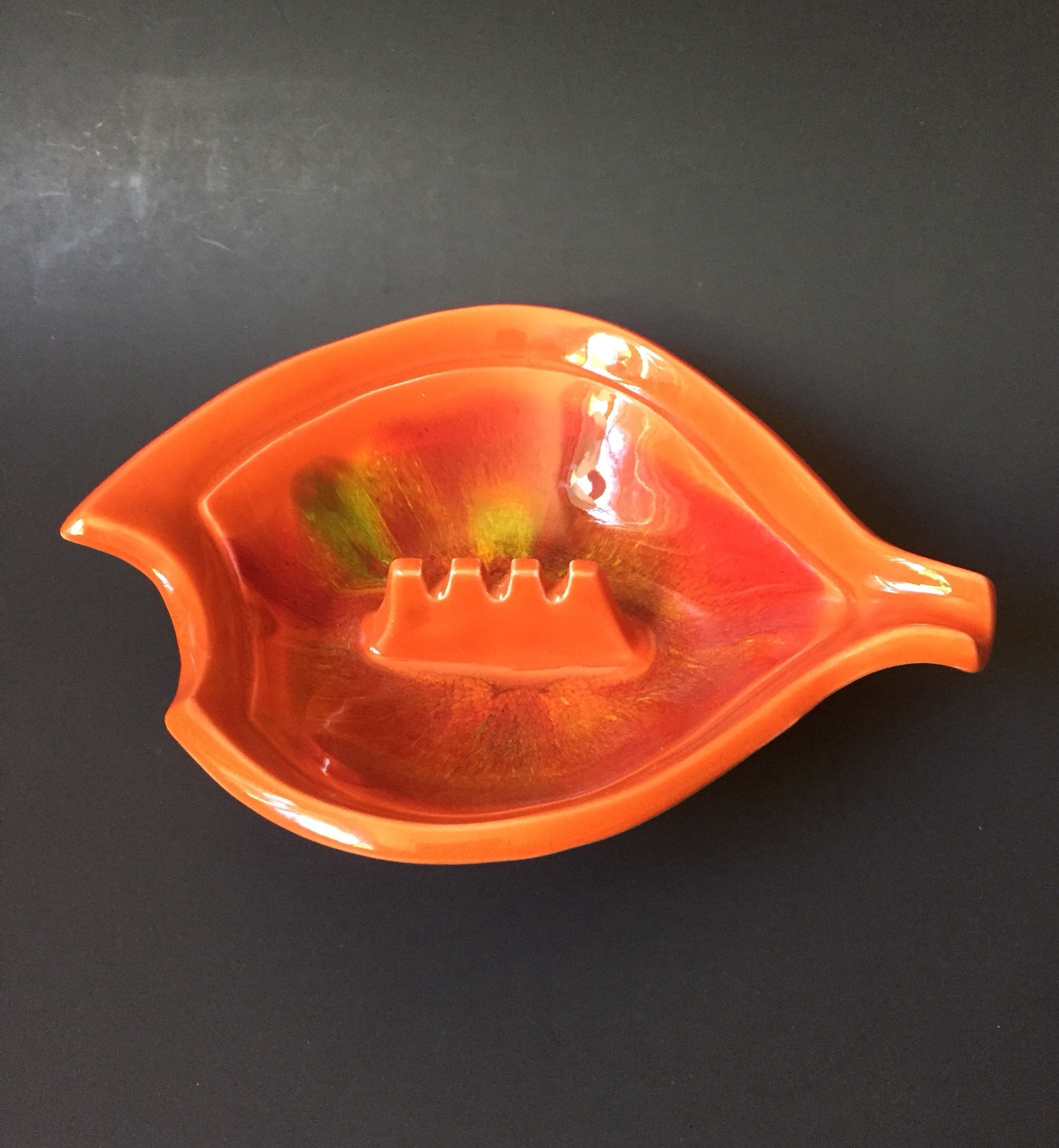 Mid Century Orange Ceramic Ashtray / Mid Century Burnt Orange Ashtray