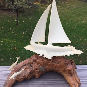 Mid Century John Perry Mobile Sculpture / Vintage John Perry Sailing Boat and Dolphins Sculpture / Nautical Decor