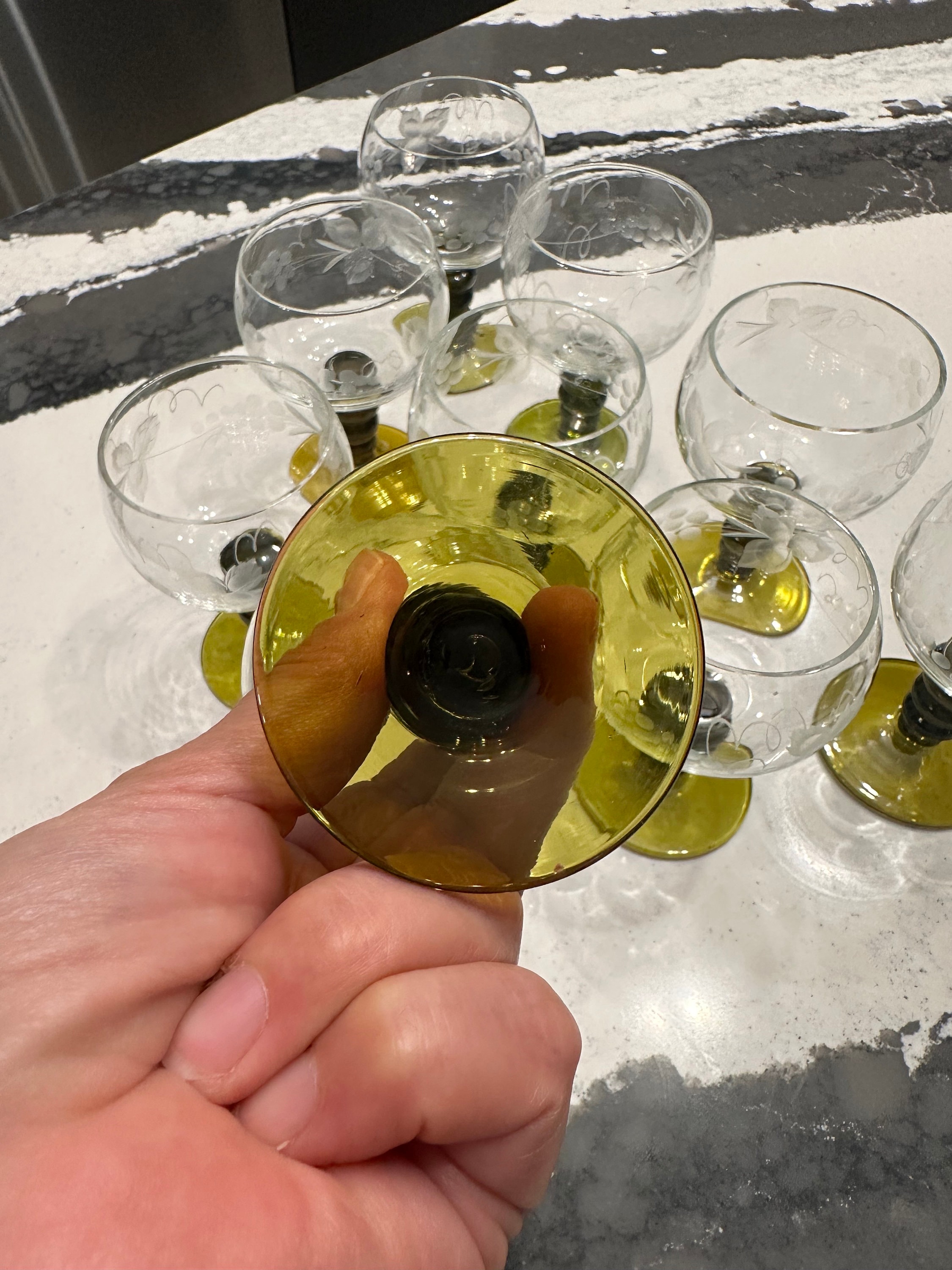 Vintage Green Bubble Bottom Stem Wine Glasses/vintage German