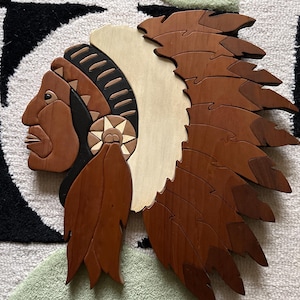 Wooden Native Indian Wall Decor/Indian Chief Wooden Intarsia/Wooden Handmade Native Indian Wall Hanging/Indian Chief Carving/Native Indian