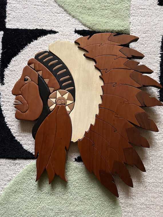 Wooden Native Indian Wall Decor/indian Chief Wooden Intarsia