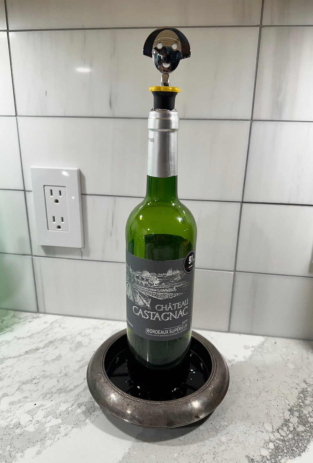 Glass Wine Bottle Coaster/pewter and Glass Bottle Etsy