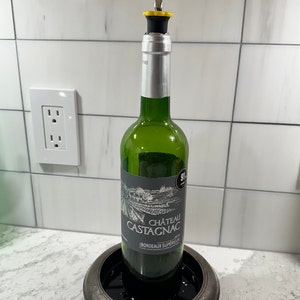 Glass Wine Bottle Coaster/Pewter and Glass Bottle Coaster/Vintage Coaster