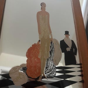 Vintage framed &quot;Vogue&quot; Painted Mirror w/ Flapper Girl and Top Hat Gentleman