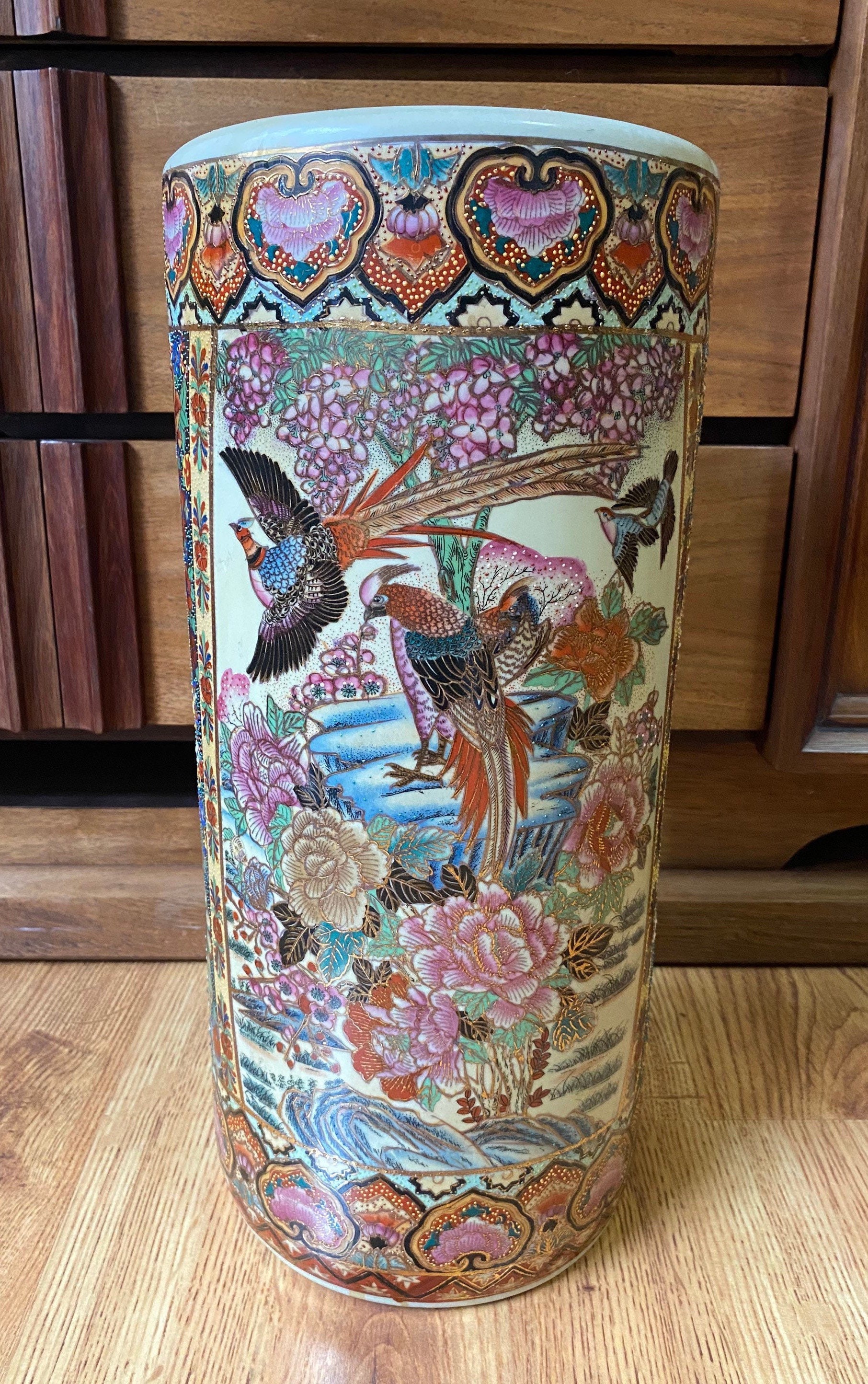 Vintage Chinese Porcelain Umbrella Stand/chinoiserie Hand Etsy