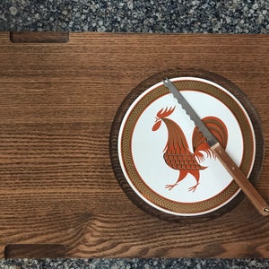 Vintage Cheese Board/Mid Century Cheese Board/Rooster Decor Cheese Board/Wooden Cheese Board with Hot Plate/Cheese Tray/Retro Kitchen