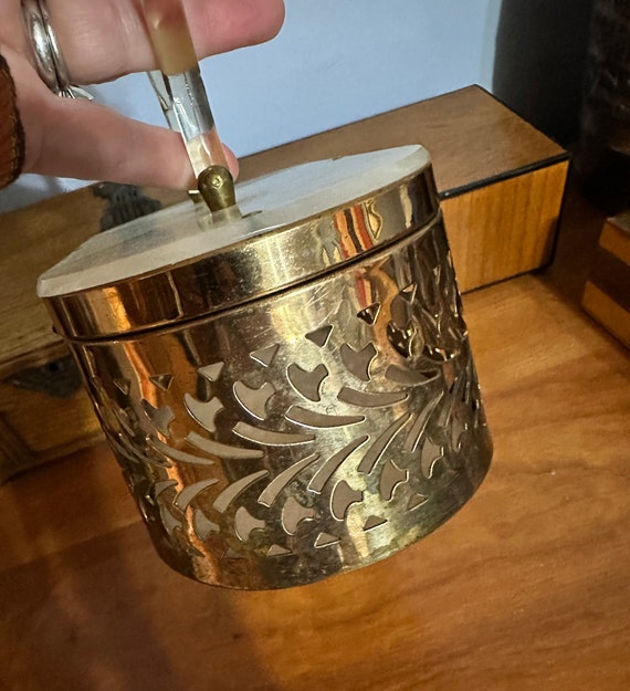 Vintage Brass Purse with Lucite Handle/Art Deco B… - image 3