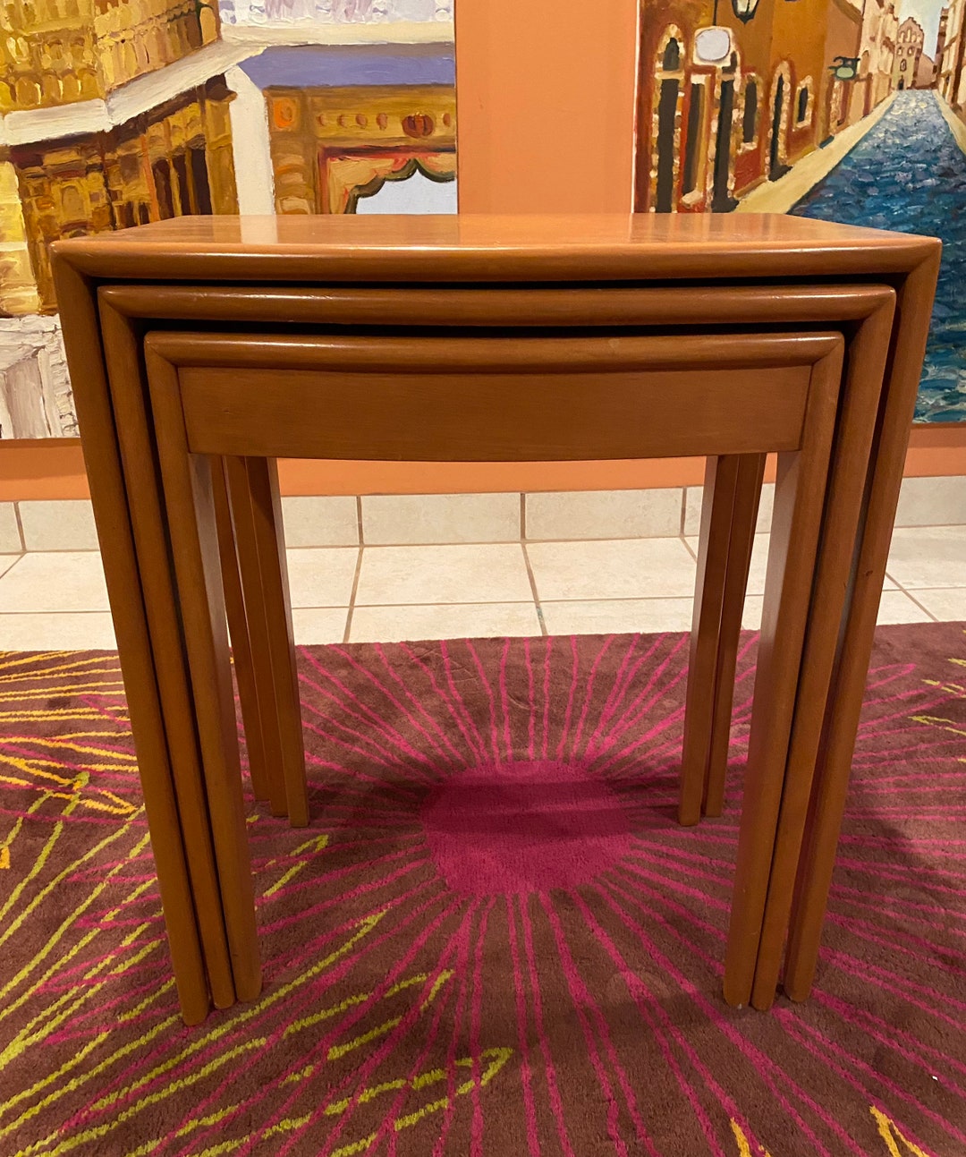 Vintage Heywood Wakefield Nesting Tables Set of 3/ Mid Century Nesting