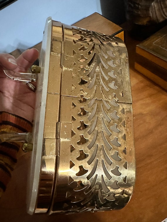 Vintage Brass Purse with Lucite Handle/Art Deco B… - image 4