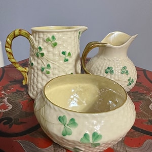 Vintage Belleek Shamrock Coffee Tea Set/Belleek Porcelain/VintageBelleek /Belleek China Belleek Sugar Bowl/ Belleek Creamer/Belleek Milk Jar