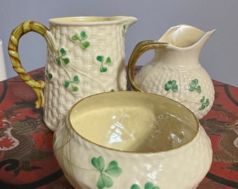 Vintage Belleek Shamrock Coffee Tea Set/Belleek Porcelain/VintageBelleek /Belleek China Belleek Sugar Bowl/ Belleek Creamer/Belleek Milk Jar