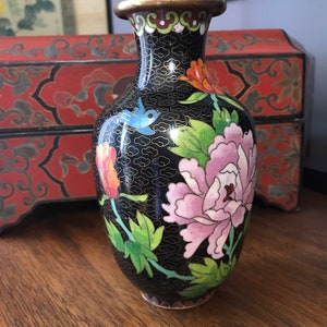 Chinese Cloisonné Small Vase/Cloisonné Vase/Chinese Art/Flower Vase/Chinese Cloisonné/Vintage Cloisonné Vase/Chinese Peonies Decor