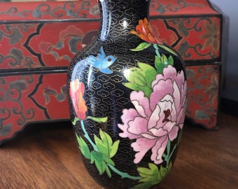 Chinese Cloisonné Small Vase/Cloisonné Vase/Chinese Art/Flower Vase/Chinese Cloisonné/Vintage Cloisonné Vase/Chinese Peonies Decor