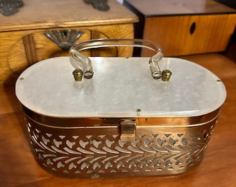 Vintage Brass Purse with Lucite Handle/Art Deco Brass and Lucite Purse/Vintage Purse/Art Deco Style/Vintage Evening Purse