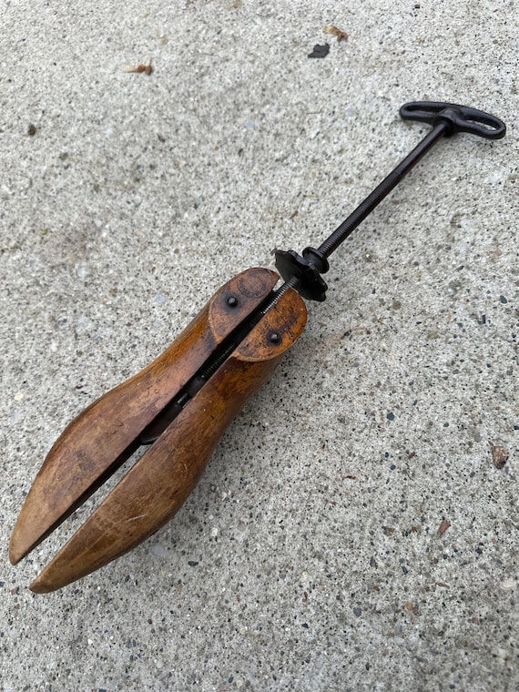 Vintage Wood Shoe Stretcher Form with Metal Crank 