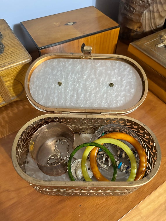 Vintage Brass Purse with Lucite Handle/Art Deco B… - image 8