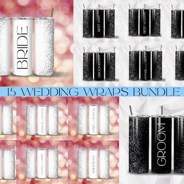 Wedding Tumbler Wrap Bundle, and 17 Wedding Party 20 oz Skinny Tumbler Wraps, Sublimation Design Digital Download PNG Instant DIGITAL ONLY