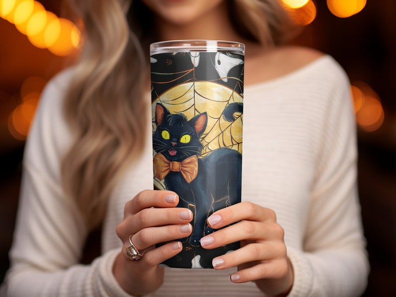 Black Cat Halloween 20oz Skinny Tumbler Wrap Etsy