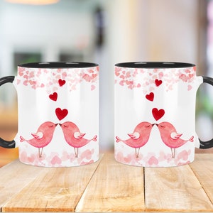 Valentine&#39;s Day Mug Wrap 11oz and 15oz Mug Wrap Sublimation PNG, Instant Download, Hearts Mug PNG Download, Bird Mug Wrap, Mom Mug Design