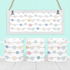 Valentine&#39;s Day Mug Wrap 11oz and 15oz Mug Wrap Sublimation PNG, Instant Download, Hearts Mug PNG Download, Holiday Mug Wrap, Mom Mug Design