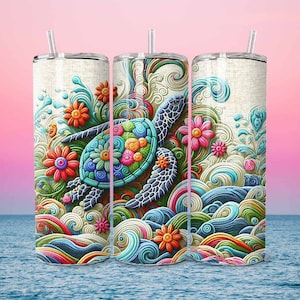 Sea Turtle 20oz Skinny Sublimation Tumbler Design, Embroidery Sublimation Design, Watercolor Underwater Ocean Tumbler PNG Downloads