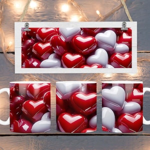 Valentine Day Mug Wrap, 11oz and 15oz Mug Wrap Sublimation PNG, Instant Download, Red Hearts Mug Wrap, Candy Mug Design