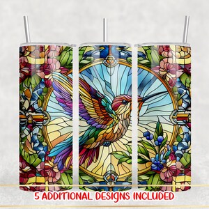 Hummingbird Stained Glass Tumbler Wrap 20oz Skinny Tumbler Sublimation Design Digital Download PNG Instant DIGITAL  Hummingbird Tumbler Wrap