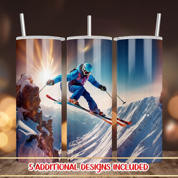 Skiing Tumbler Wrap, 20 oz Skinny Tumbler,  Ski Jump Sublimation Tumbler Design, Download PNG, Sports Tumbler PNG Wrap Digital File
