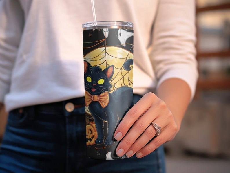 Black Cat Halloween 20oz Skinny Tumbler Wrap Etsy