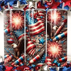 4th Of July American Flag 20 oz Skinny Tumbler Sublimation Design, 4th Of July PNG, Patriotic Tumbler PNG, America Tumbler Wrap
