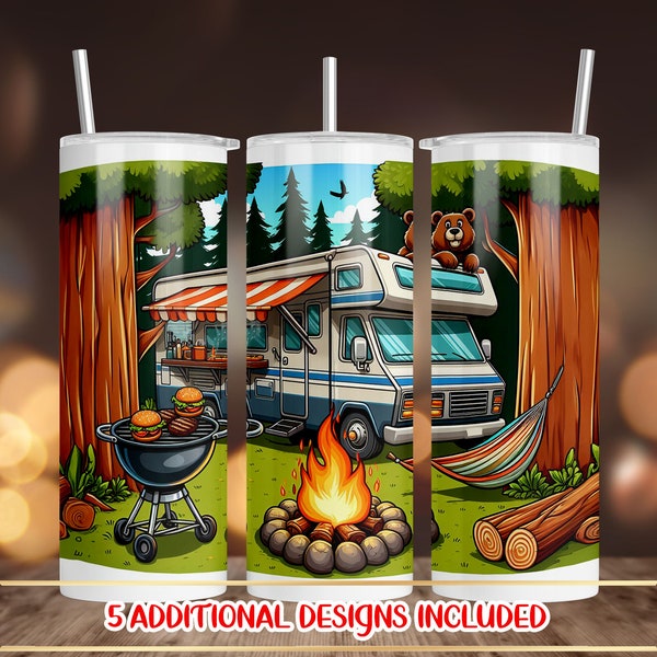 Camping RV Tumbler Wrap, 20 oz Skinny Tumbler,  Camping Sublimation Tumbler Design, Download PNG,  Tumbler PNG, Amusing Wrap Digital File