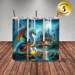 Emballage de gobelet dragon, 20 oz gobelet skinny sublimation Design téléchargement numérique PNG NUMÉRIQUE instantané UNIQUEMENT, emballage de gobelet Dragon mystique