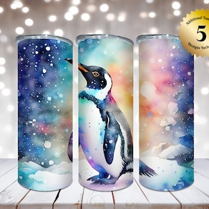 Penguin Tumbler Wrap, 20 oz Skinny Tumbler Sublimation Design Digital Download PNG Instant DIGITAL ONLY,  Arctic Penguin Tumbler Wrap