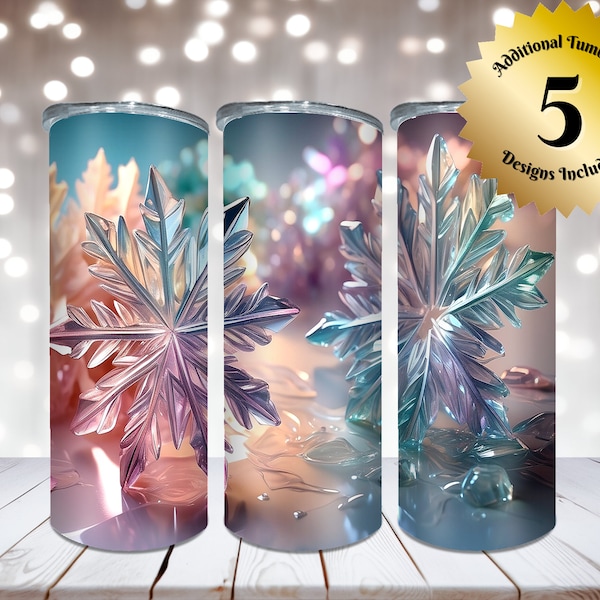 Colorful Crystal Snowflake Tumbler Wrap, 20oz Skinny Tumbler Sublimation Design Digital Download PNG Instant DIGITAL ONLY, snowflake tumbler