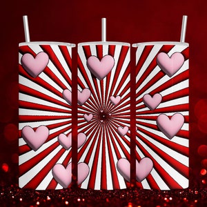 Inflated Heart Tumbler Wrap, 20 oz Skinny Tumbler,  Puffy Sublimation Tumbler Design, Download PNG, Valentine Tumbler PNG Wrap Digital File