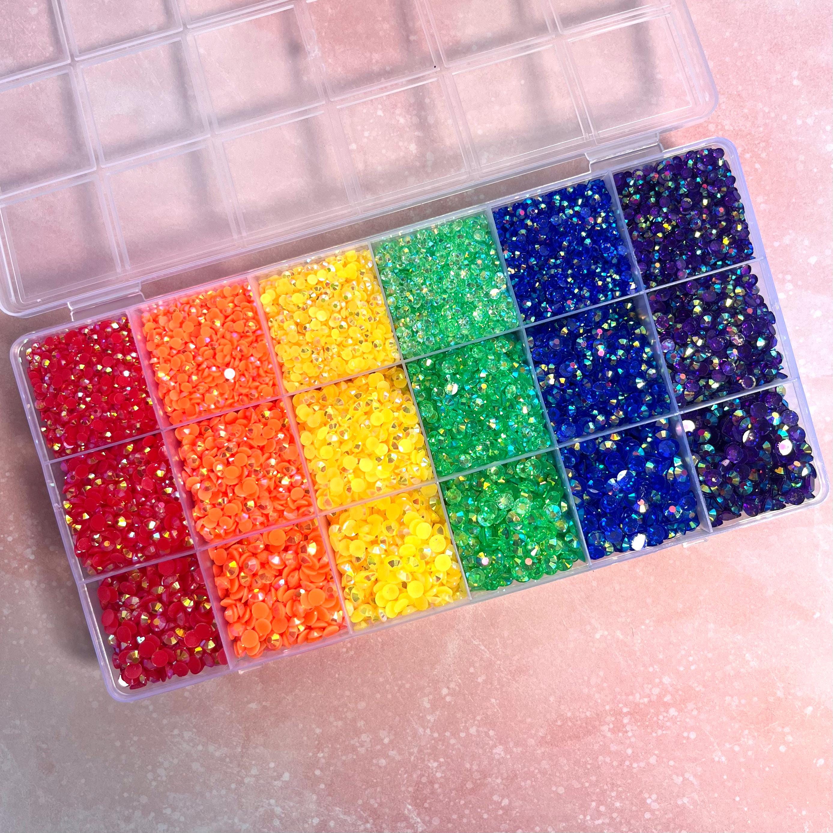 Rainbow Bulk Rhinestone Box, 3mm, 4mm, 5mm Faceted Resin Rhinestones, Non-Hotfix Jelly AB and/or Silverback Rhinestones. See Description.