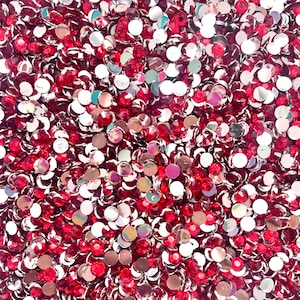 Rosso fragola brillante - 1000 strass in resina Silverback Flatback 5 mm SS20, 4 mm SS16, 3 mm SS12, Nonhotfix, gemme, strass in resina sfaccettata