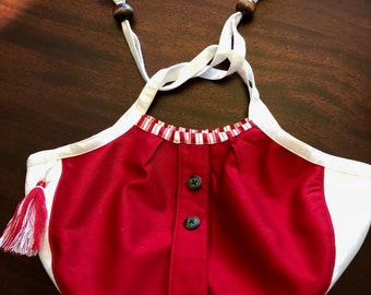 Red & white summer hand bag "Strings Attached"