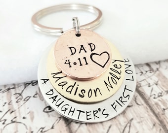 Personalized Dad Key Chain, A Daughter's First Love Keychain, Dad Gift, Gift for Dad, Dad Keychain, Father's Day Gift, New Birth Gift