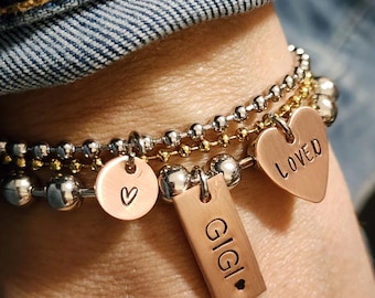 Personalized GIGI Bracelet, Gift for GIGI, Gift for her, Ball Chain Bracelet, Layered Wristwear, Grandma Gift, Hand Made, Stackable Jewelry