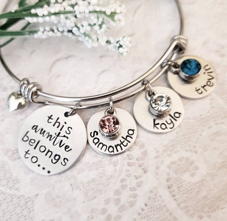 Personalized Aunt Bracelet, Auntie Bangle, Gift for Aunt, Aunt Gift, Aunt Jewelry, Hand Stamped Gift, Hand Stamped Jewelry, Name Bangle image 2